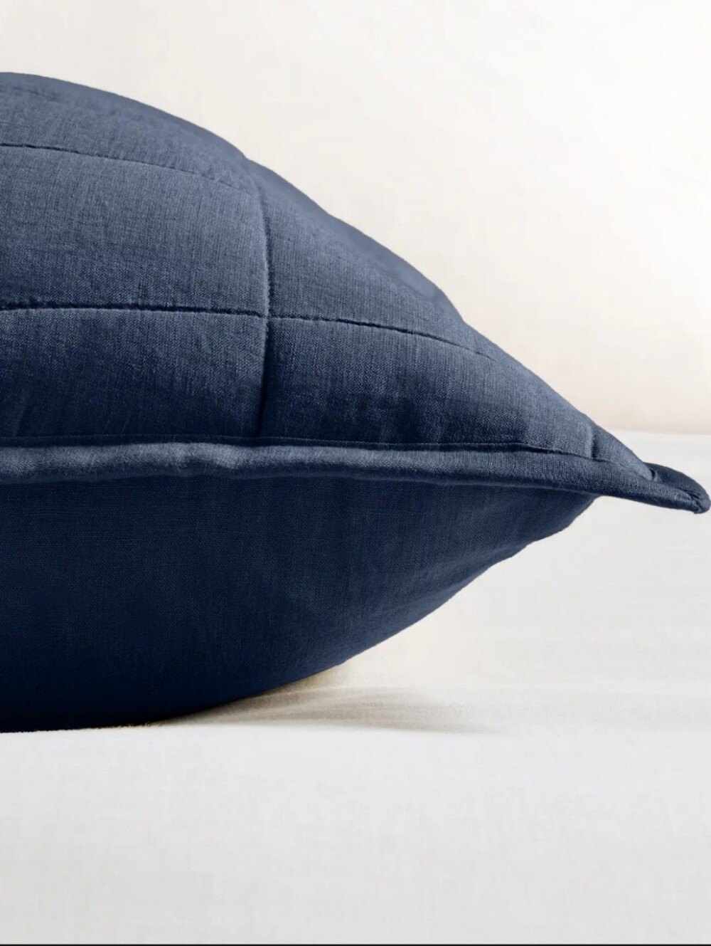 Quince European Linen Box Quilted Euro Sham, Navy - Picture 3 of 3